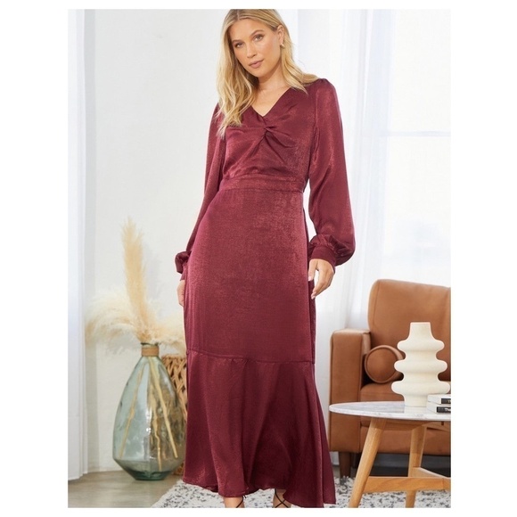 NWT Andree by Unit Long Sleeve Maroon Maxi Dress women's size medium - Picture 10 of 10